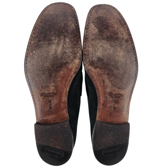 Santoni Italy Navy Blue Suede Leather Dress Shoes Mens Size 10D Slip-on Loafers - Picture 3 of 12